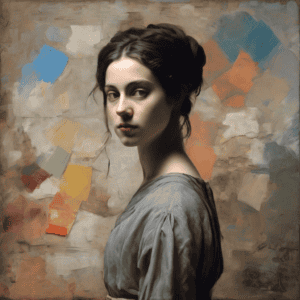 Ουάσσια καλλιτεχνική φωτογραφία με γυναίκα και αφηρημένη τέχνη κίνησης στο φόντο.