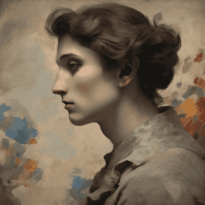 Ορεκτική εικόνα μιας πορτρέτου σε καλλιτεχνικό στυλ με έμφαση στην κίνηση και την έκφραση, με διακριτικά χρώματα και ρεαλιστικές λεπτομέρειες.