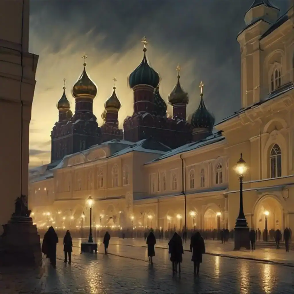 Cathedral Square in the Moscow Kremlin at night – Aleksey Savrasov